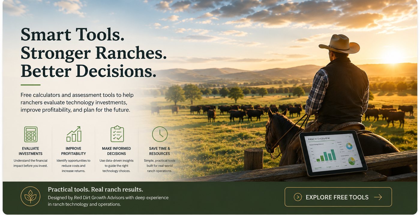 Rancher on horseback reviewing herd data on a tablet